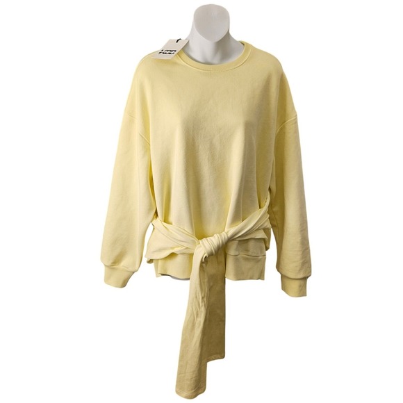 KRO by Khloe Kardashian Sweatshirt Womens Medium Yellow New Tie Front Layered - Picture 3 of 5
